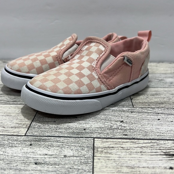 Vans® Asher V Kids' Pink Checkered Shoes slip on - Picture 8 of 16